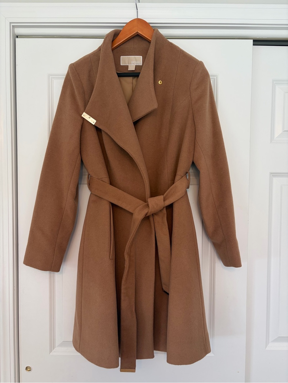 MICHAEL Michael Kors Camel Brown Wrap Belted Wool Coat